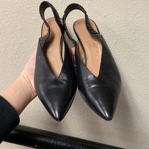 LEWIT ITALY leather pointy toe kitten heel sling backs